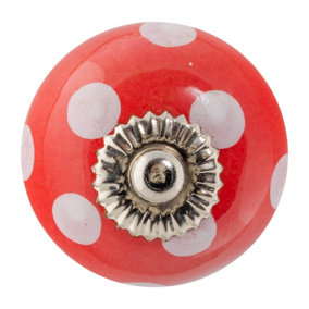 Nicola Spring - Round Ceramic Cabinet Knob - Red & White Spot