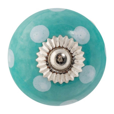Nicola Spring Round Ceramic Cabinet Knob - Turquoise Spot