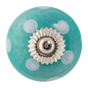 Nicola Spring - Round Ceramic Cabinet Knob - Turquoise Spot
