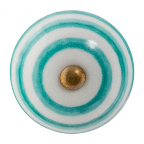 Nicola Spring - Round Ceramic Cabinet Knob - Turquoise Stripe