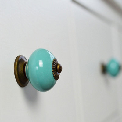 Nicola Spring - Round Ceramic Cabinet Knob - Turquoise - 6