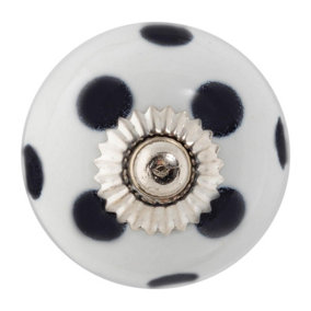 Nicola Spring - Round Ceramic Cabinet Knob - White & Black Spot