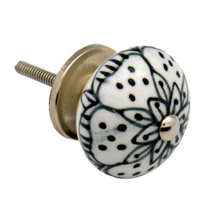 Nicola Spring - Round Ceramic Cabinet Knob - White Rose - 4