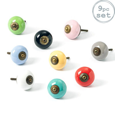 Nicola Spring - Round Ceramic Cabinet Knobs - 9 Colours - 9pc