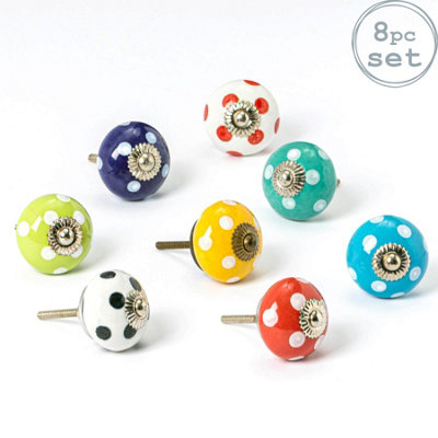 Nicola Spring Round Ceramic Cabinet Knobs - 9 Colours - Pack of 9