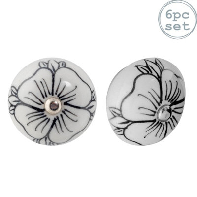 Nicola Spring Round Ceramic Cabinet Knobs - Black Bud - Pack of 6