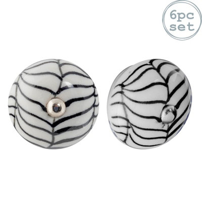 Nicola Spring Round Ceramic Cabinet Knobs - Black Fern - Pack of 6