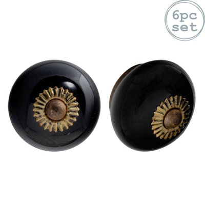 Nicola Spring - Round Ceramic Cabinet Knobs - Black - Pack of 6