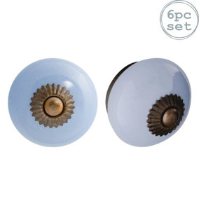 Nicola Spring - Round Ceramic Cabinet Knobs - Blue - Pack of 6