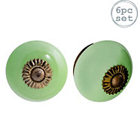Nicola Spring - Round Ceramic Cabinet Knobs - Green - Pack of 6