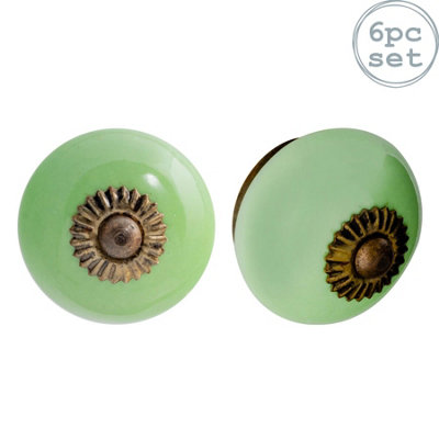 Nicola Spring - Round Ceramic Cabinet Knobs - Green - Pack of 6