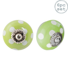 Nicola Spring - Round Ceramic Cabinet Knobs - Green Spot - Pack of 6