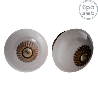 Nicola Spring - Round Ceramic Cabinet Knobs - Grey - Pack of 6