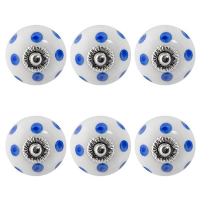 Nicola Spring - Round Ceramic Cabinet Knobs - Navy Spot - Pack of 6