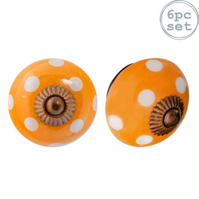 Nicola Spring Round Ceramic Cabinet Knobs - Orange Spot - Pack of 6