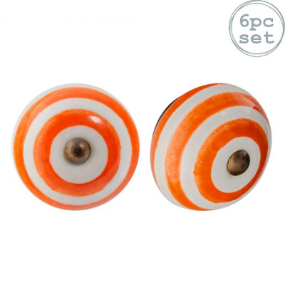 Nicola Spring Round Ceramic Cabinet Knobs - Orange Stripe - Pack of 6