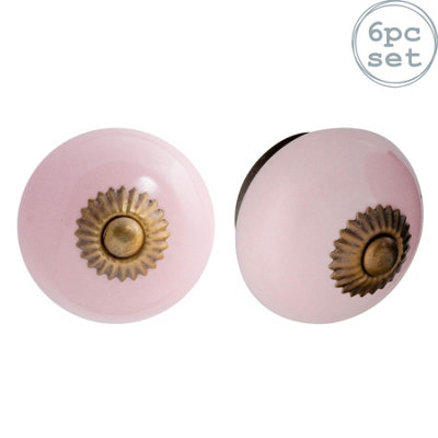 Nicola Spring - Round Ceramic Cabinet Knobs - Pink - Pack of 6