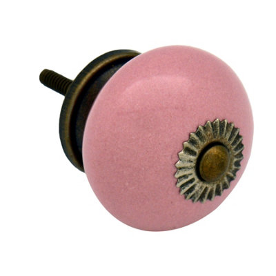 Nicola Spring - Round Ceramic Cabinet Knobs - Pink - Pack of 6 - 4