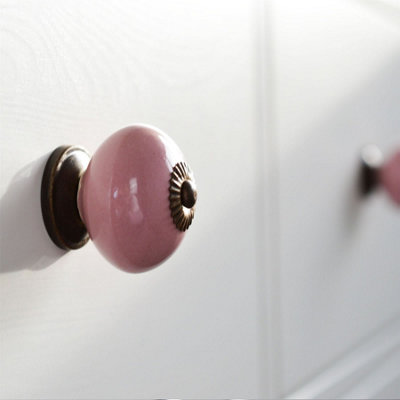 Nicola Spring - Round Ceramic Cabinet Knobs - Pink - Pack of 6 - 6