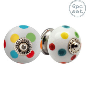 Nicola Spring - Round Ceramic Cabinet Knobs - Polka Dot - Pack of 6
