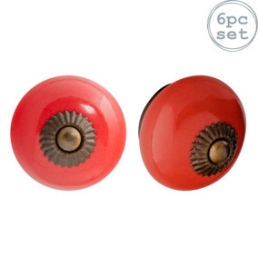 Nicola Spring - Round Ceramic Cabinet Knobs - Red - Pack of 6
