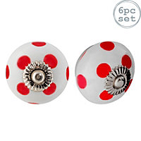 Nicola Spring - Round Ceramic Cabinet Knobs - Red Spot - Pack of 6