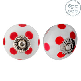 Nicola Spring - Round Ceramic Cabinet Knobs - Red Spot - Pack of 6