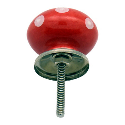 Nicola Spring - Round Ceramic Cabinet Knobs - Red & White Spot - Pack of 6