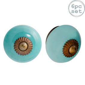 Nicola Spring - Round Ceramic Cabinet Knobs - Turquoise - Pack of 6
