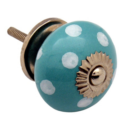Nicola Spring - Round Ceramic Cabinet Knobs - Turquoise Spot - Pack of 6