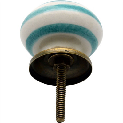 Nicola Spring - Round Ceramic Cabinet Knobs - Turquoise Stripe - Pack of 6