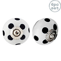 Nicola Spring - Round Ceramic Cabinet Knobs - White & Black Spot - Pack of 6