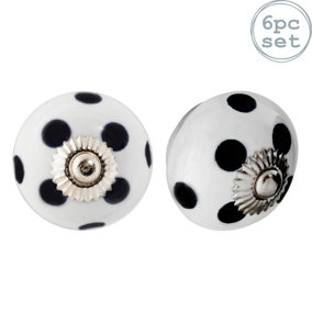 Nicola Spring - Round Ceramic Cabinet Knobs - White & Black Spot - Pack of 6