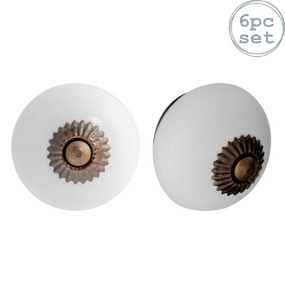 Nicola Spring - Round Ceramic Cabinet Knobs - White - Pack of 6