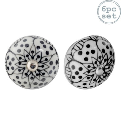 Nicola Spring Round Ceramic Cabinet Knobs - White Rose - Pack of 6