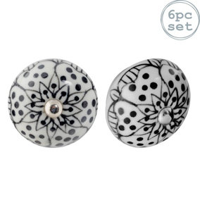 Nicola Spring - Round Ceramic Cabinet Knobs - White Rose - Pack of 6