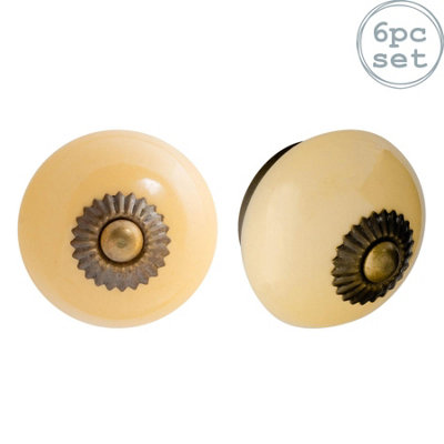 Nicola Spring Round Ceramic Knobs Yellow Pack of 6 DIY