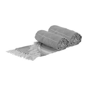 Nicola Spring - Round Turkish Cotton Beach Towels - 190cm - Grey - Pack of 2