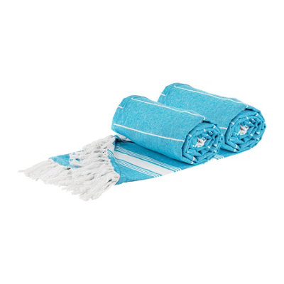 Nicola Spring - Round Turkish Cotton Beach Towels - 190cm - Light Blue - Pack of 2