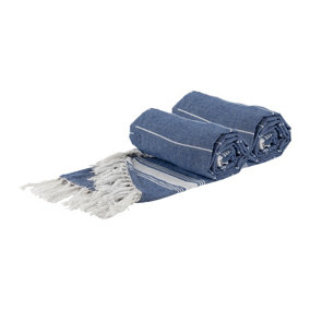 Nicola Spring - Round Turkish Cotton Beach Towels - 190cm - Navy - Pack of 2