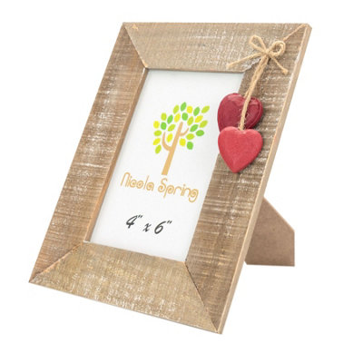 Nicola Spring - Rustic Red Hearts Photo Frame - 4 x 6" - Natural