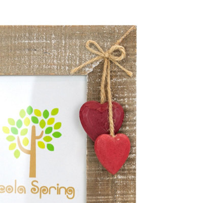 Nicola Spring - Rustic Red Hearts Photo Frame - 4 x 6" - Natural