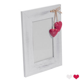 Nicola Spring Rustic Red Hearts Photo Frame - Wooden Portrait Table Standing Picture Display Frames - 4 x 6" - White