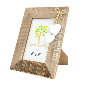 Nicola Spring - Rustic White Hearts Photo Frame - 4 x 6" - Natural