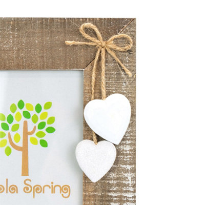 Nicola Spring - Rustic White Hearts Photo Frame - 4 x 6" - Natural