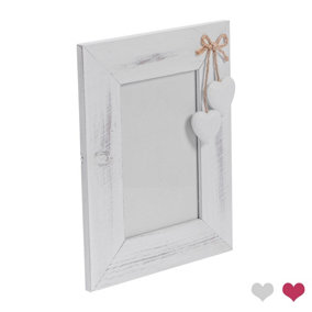 Nicola Spring Rustic White Hearts Photo Frame - Wooden Portrait Table Standing Picture Display Frames - 4 x 6" - White