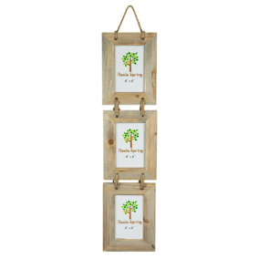 Nicola Spring - Rustic Wooden Hanging 3 Photo Frame - 4 x 6" - Natural