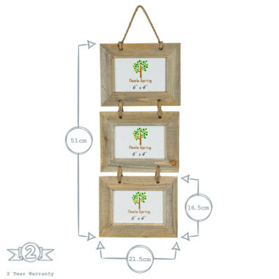 Nicola Spring Rustic Wooden Hanging 3 Photo Frame - 6 x 4" - Natural