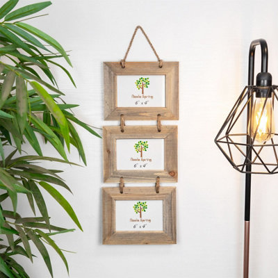 Nicola Spring Rustic Wooden Hanging 3 Photo Frame - 6 x 4" - Natural
