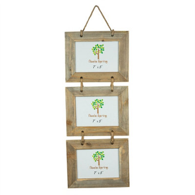 Nicola Spring - Rustic Wooden Hanging 3 Photo Frame - 7 x 5" - Natural